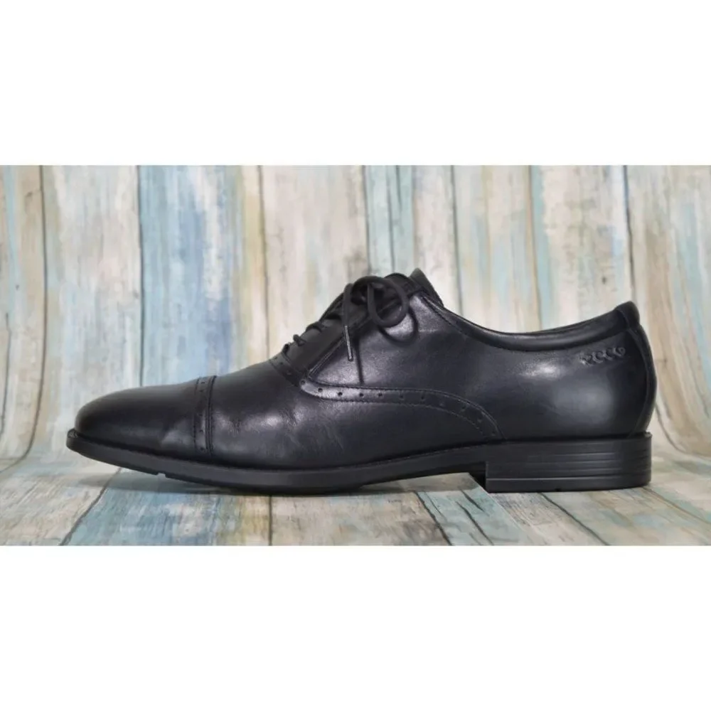 ECCO Melbourne Cap Toe Oxfords Men's Size 44 US 10 / 10.5 Black Leather Shoes
